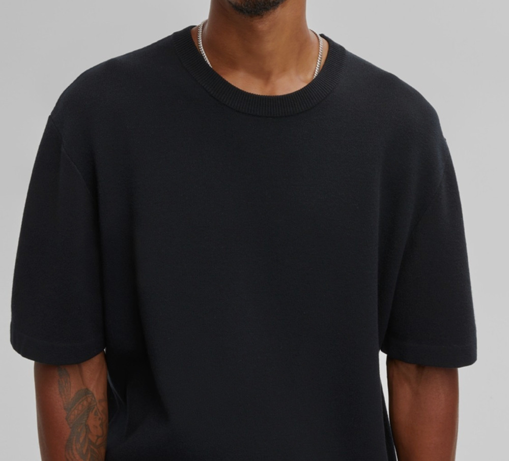 Mode of One Mens Relaxed Fit Short Sleeve Crewneck Sweater Deep Black L